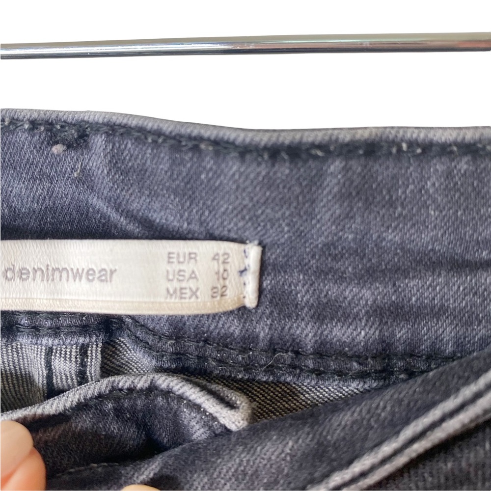 Zara Trafaluc Denimwear Black Grey Distressed Stretch Jeans Raw Hem Size 10 - Picture 7 of 8